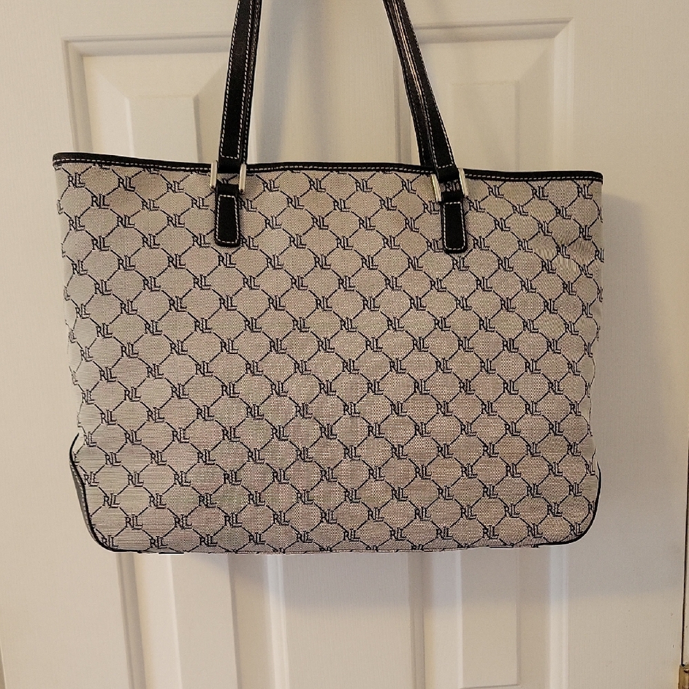 Lauren Ralph Lauren Black and White Patterned Tote - Picture 3 of 10